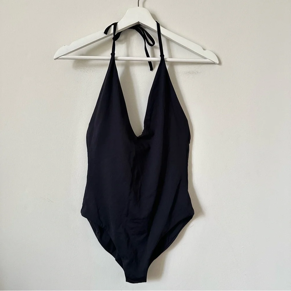 Onia Nina Plunge Halter One-Piece Swimsuit Black Size Medium